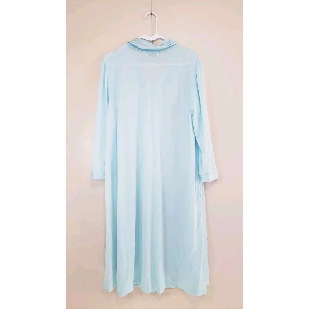 Vtg Vanity Fair Women XL House Coat Robe Lightweight Blue Floral Embroidery - Picture 2 of 5